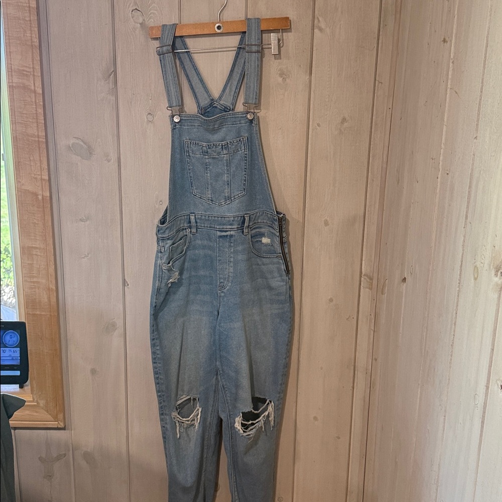 American Eagle Blue Distressed Denim Overalls